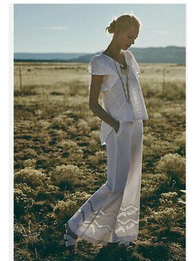 ANTHROPOLOGIE OPENWORK WIDE-LEG WHITE TROUSERS W Crochet Detail 12